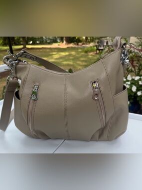 Taupe Leather Heshe Hobo Bag with Exterior Zips